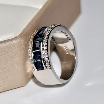 Luxusné Micro Kráľovská Modrá CZ Spevnené Zapojenie Snubné Prstene pre Ženy Nerezová Oceľ Farebné Crystal Cubic Zirconia Dievča Šperky