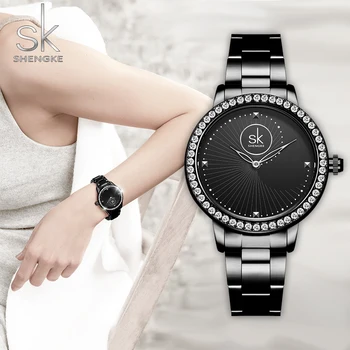Shengke Náramok, Hodinky Pre Ženy, Japonský Quartz Nepremokavé Relogio Feminino Luxusné Drahokamu Celé Čierne Reloj Mujer 2022