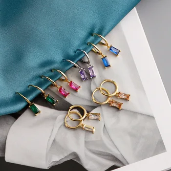 SIPENGJEL Kórea Námestie Crystal Hoop Náušnice Pre Ženy Farebné Zirkón Visieť Náušnice Šperky pendientes colgantes