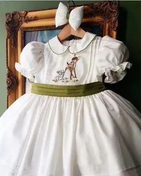 0-12Y Dieťa Dievča Leta Biely Jeleň Embroisery Vintage španielska Princezná plesové Šaty, Šaty na Vianoce Eid Príčinné Narodeniny, Krst