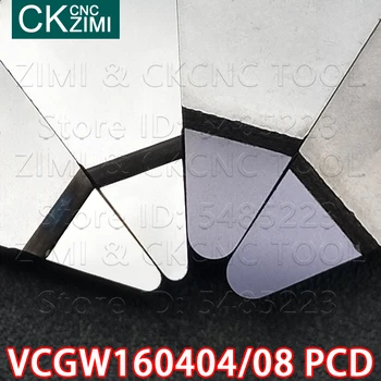 VCGW160404 PCD VCGW160408 PCD diamond Vložky Vysokú tvrdosť CNC Vonkajšie drevo otočením držiaka nástroja sústruh VCGW pre meď hliník
