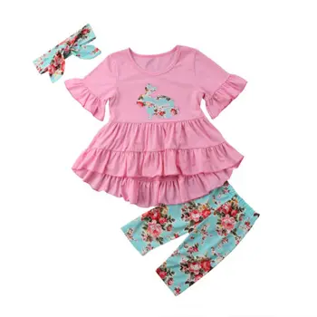 3KS Veľkonočné Oblečenie Oblečenie Baby Girl Králik Kvetinový Topy, Šaty, Legíny, Šaty Sady 2-7Y