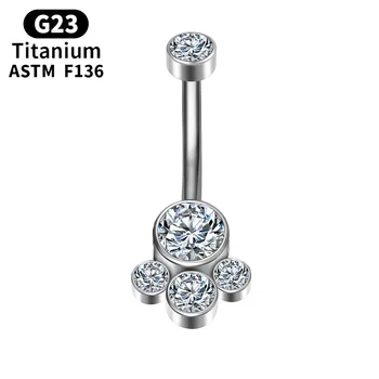 Celý ASTM F136 Titán ženy Sexy avel Krúžky zirkón Brucho Tlačidlo Piercing Módne Telo Šperky pre Ženy kvet prívesok