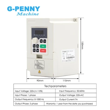 G-penny 1.5 kw ER16 vzduchom chladený vretena auta 80*200 mm 4 ložiská & 220v 1.5 kw H100 QL invertor