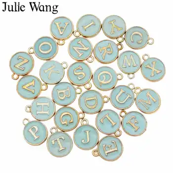 Julie Wang 26pcs A-Z anglickej Abecedy, Smalt Listov Charms Zliatiny Prívesok, Náramok, Náhrdelník Šperky, Takže Príslušenstvo