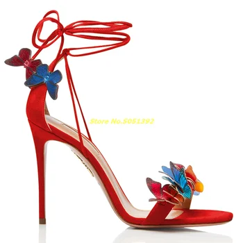 Móda Motýľ Letné Sandále Čipky Otvorené Prst Stiletto Vysokým Podpätkom Členok Popruhu Topánky 2022 Ženy, Vysoké Podpätky, Topánky