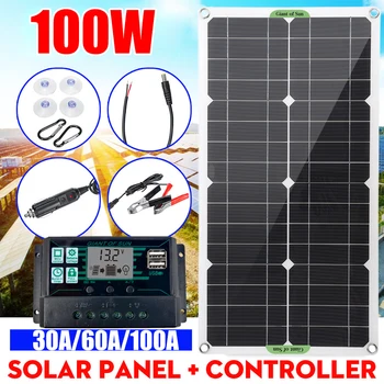 Solárny Panel 100W Auta s 100A Radič Vonkajšie Solárne Dual USB Výstup pre Auto, Jachta, RV Loď Nabíjačku Mobilného Telefónu Dodávky