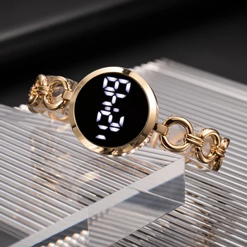 LED Digitálne Hodinky pre Luxusné Ženy Rose Gold Nehrdzavejúcej Ocele Dámy Šaty Náramkové hodinky Ženy Elektronický Náramok, Hodinky Reloj Mujer