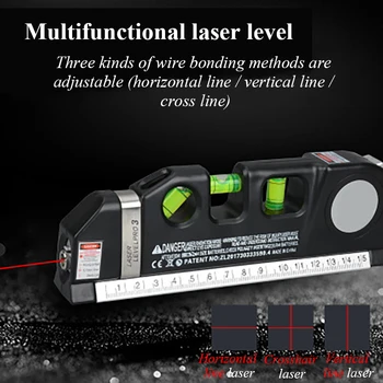 New Horúce Predaj 2 Riadky Laser Úrovni Pravítko Multifunkčné Vysokou Presnosťou Lasera priamka Nástroj S 8 ft zvinovací