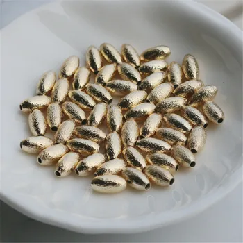 14K Zlata Plné Á Matné kartáčovaný proso korálky 4x8mm zub korálky DIY šperky materiál voľné korálky