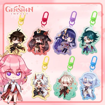 Anime Genshin Vplyv Obrázok Veľká Rodina Keychain Cartoon Cosplay Keychains Prívesok Auto Krúžok Muži Ženy Šperky Fanúšikov Darček
