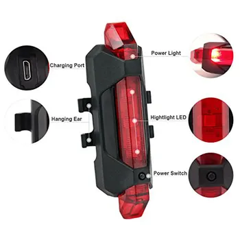 SHENKEY USB Nabíjateľné Požičovňa Svetlo Predné A nasadenie Chvosta 5 Led 4 Režimy Hlavu Späť Bicykli Blikajúce Bezpečnostné Varovanie Lampa
