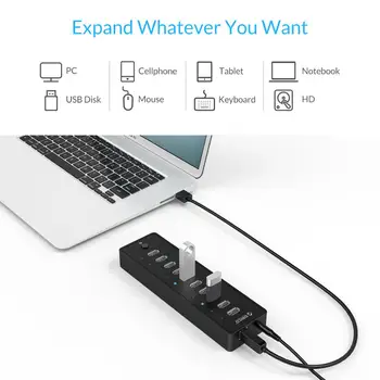 ORICO Powered USB 2.0 HUB, Externý USB Rozbočovač Adaptér 10 Portov USB Expander Počítačové Príslušenstvo Pre MacBook Notebook