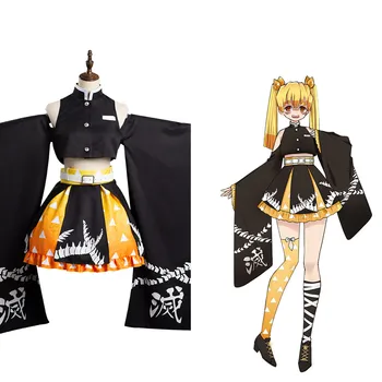 Anime Démon Vrah Agatsuma Zenitsu Cosplay Kostým Kimono Oblečenie Halloween Karneval Oblek