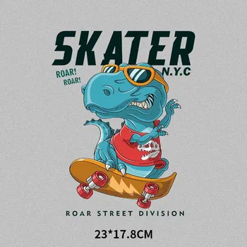 Cartoon Dinosaurov skateboard Prenos Tepla Škvrny Vinyl skateboard Patch Žehlička na Oblečenie Pre Dieťa DIY T-shirt Nášivka Nálepky