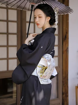 Vintage Štýl, dámske Dlhé Šaty Tradičné Japonsko Kimono Čierna Farba, Yukata Župan Cosplay Oblečenie Fotografie Šaty