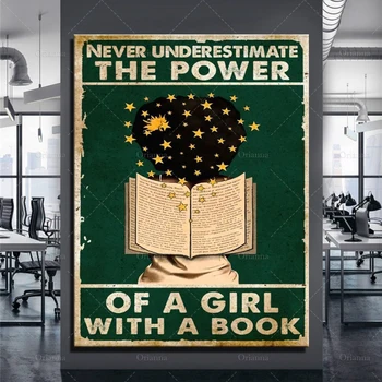 Nikdy Nepodceňujte Silu Dievča S Knihou Plagát, Idea Darček Pre Kniha Milenci, Jej Darček, Domova Wall Art Výtlačkov