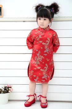 2021 Qipao Tri Štvrtiny Baby Girl Letné Šaty Dieťa Oblečenie Kvetinový Cheongsams Dar Nového Roka Tradičné Čínske Oblečenie