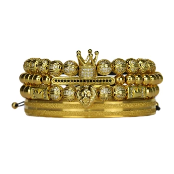 4pcs/set Luxusné Royal king koruny náramok nastaviť kúzlo lev z Nehrdzavejúcej ocele korálky Hviezdy husto Náramok mužov náramky $ bangles