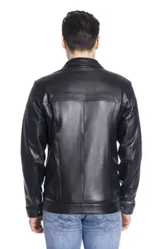 Čierne originálne pravej kože kabát pánska športová bunda na Jeseň Jarnú sezónu nosiť úplne ručné výrobky Turecko