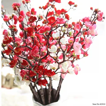 Slivka Čerešňové kvety Umelého Hodvábu kvetov flores Sakura konáre stromov Home table obývacia izba Dekor DIY Svadobné Dekorácie