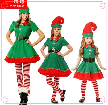 Chlapci Dievčatá Dieťa Halloween Kostým Deti Elf Santa Claus Oblečenie Rodič-dieťa sa Nastavuje Dospelých Červená Zelená Vianočné Oblečenie