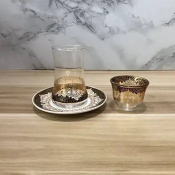 3ks/Set Luxusný Šálku Kávy turecký Súd Sklenené Šálky Čierneho Čaju Pohár Exotické Popoludní Voľný čas Teacup Nastaviť