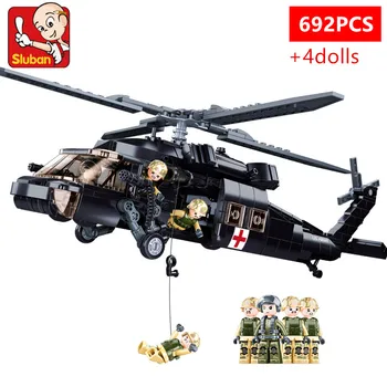 692PCS Vojenské Zdravotnícke Záchranný Vrtuľník Tehly Sklopné Krídla Zbraň Air Force UH-60L Stavebné Bloky pre Chlapcov, Hračky Vianočný Darček
