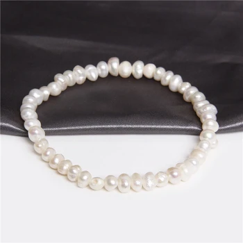 5-5.5 mm Prírodné Sladkovodné White Pearl Náramok Elastické Barokový Pravých Perál Korálkové Bangles Reťazca pre Ženy, Jemné Šperky, Darčeky
