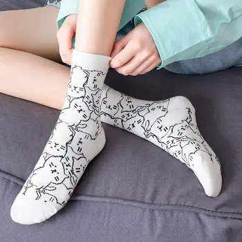 Vtipné Farebné Tvorivé Cute Cat Tlač Unisex Bavlnené Ponožky Stredné Trubice Cartoon Ponožky dámske Ponožky
