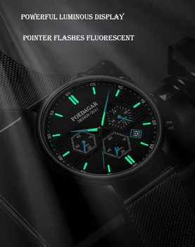POEDAGAR 2022 nové Voľnočasové športové nepremokavé kalendár muži hodinky pánske quartz hodinky pre mužov oceľový pás svetla Mans náramkové hodinky