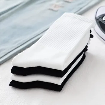 Jednofarebné Ponožky Mid-tube Čierne a Biele Bavlnené Ponožky Savé a Dezodorant Mäkké a Pohodlné, Vysoko Kvalitné Ponožky