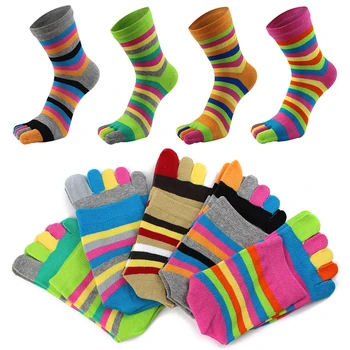 Kórejský Jeseň Zima Zábavné Päť Prstov Ponožky Farebné Pruhované Vytlačené Prst Členkové Ponožky Ženy Bavlna Harajuku Ženy Ponožky