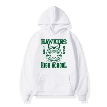 Hawkins Vysokej Školy Zelené Logo Tlače Hoodie Zvláštnejšie Veci 4 Biela Mikina S Kapucňou Eddie Munson Trend Hip Hop Topy, Pulóvre