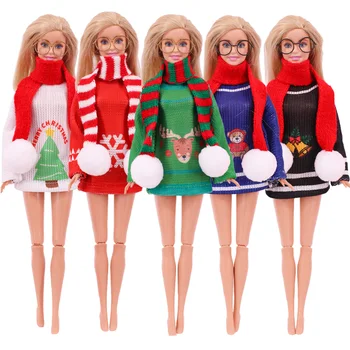Barbies Oblečenie Christmas Elf Bábika Pletené Top + Šál Santa Claus Príslušenstvo Okuliare Pre 11.8