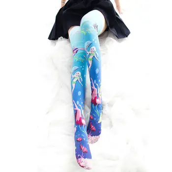 Morská víla Tlač Lolita Stehna Ponožky dámske Japonský Roztomilý Loli Dievča Škole Štýl Nad Kolená Sexy Farba Stehna Vysoké Ponožky Animal